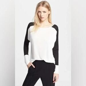 Vince Women's size M White & Black Colorblock T-Shirt Top Long Sleeve